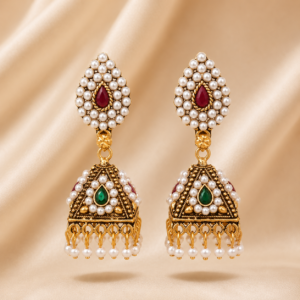 Antique Gold Jhumka Earrings, Pearl Jhumkas, Traditional Indian Earrings, Ethnic Pearl Earrings, Wedding Jhumkas, Festive Jewelry, Statement Jhumkas, Shining Riva Earrings